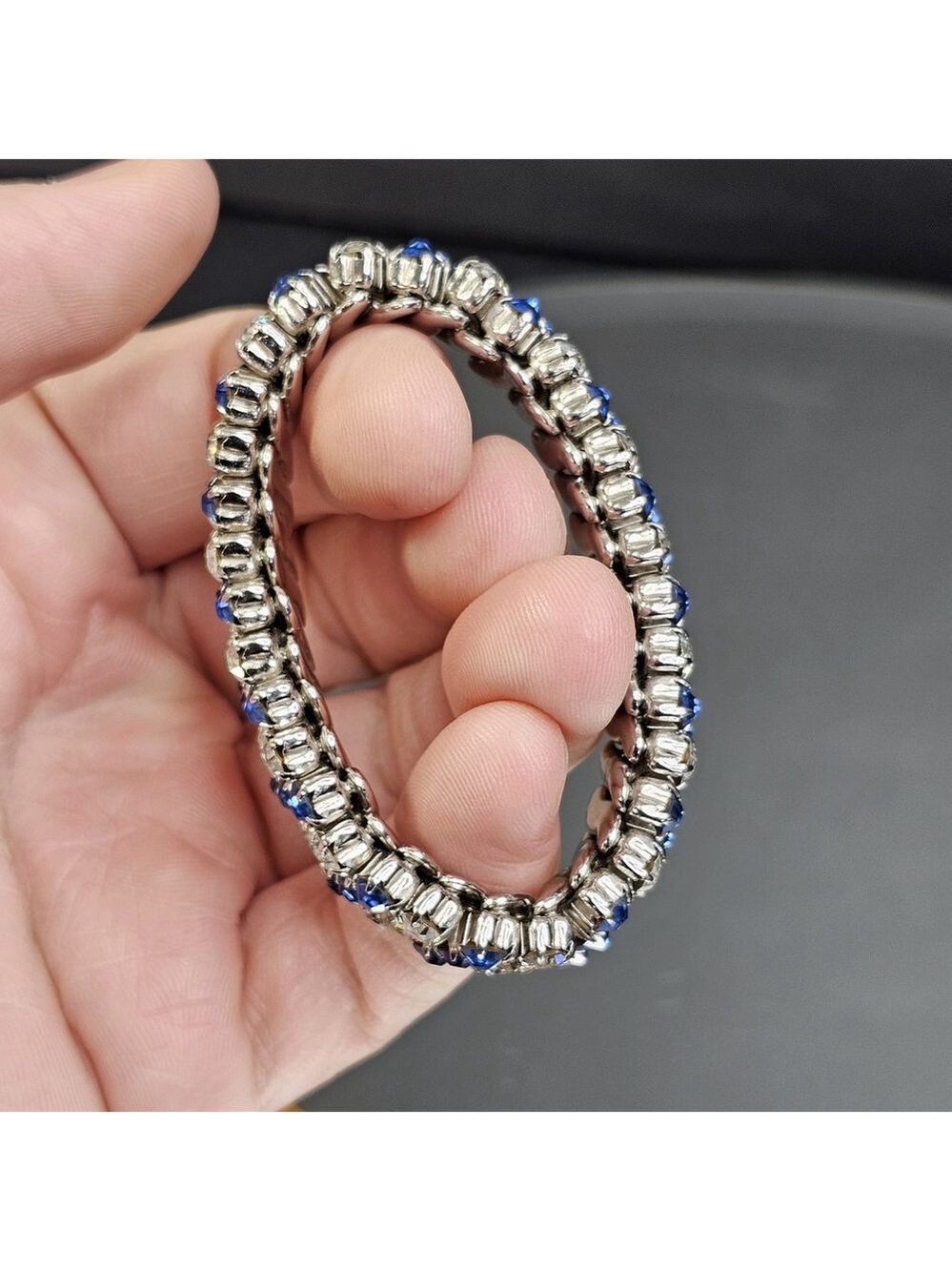 USA Made Bracelet Blue And White Rhinestone Women Self Adjustable One Size 4 All - Picture 6 of 11